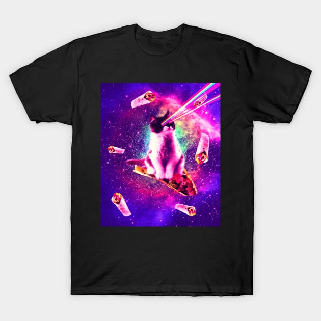 Outer Space Taco Cat - Rainbow Laser Eyes, Burrito T-Shirt by Random Galaxy